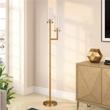 Henn & Hart Henn & Hart FL0354 Basso Brass Torchiere 2-Light Floor Lamp with Clear Glass Shades FL0354